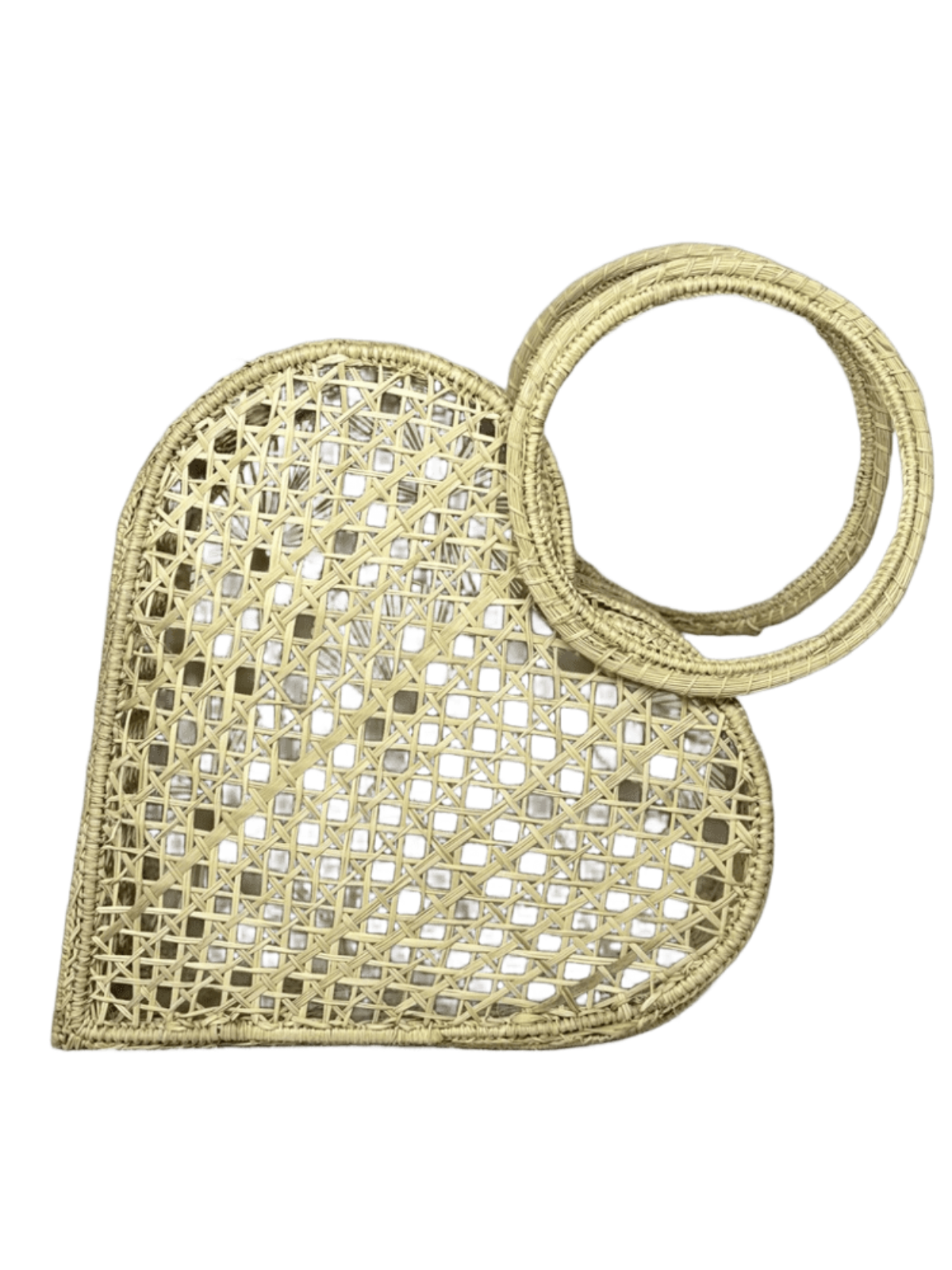 Bolso de espaldas elaborado en palma de iraca tipo corazón color beige y aza beige