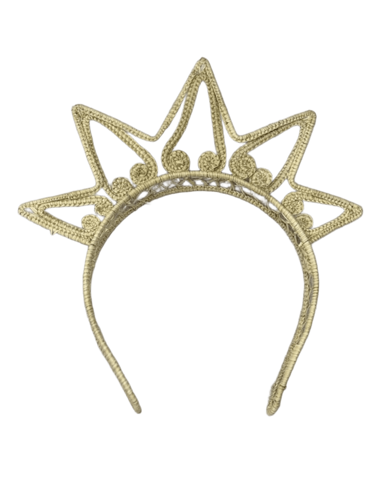 Diadema elaborado en palma de iraca con figuras en la parte superior
