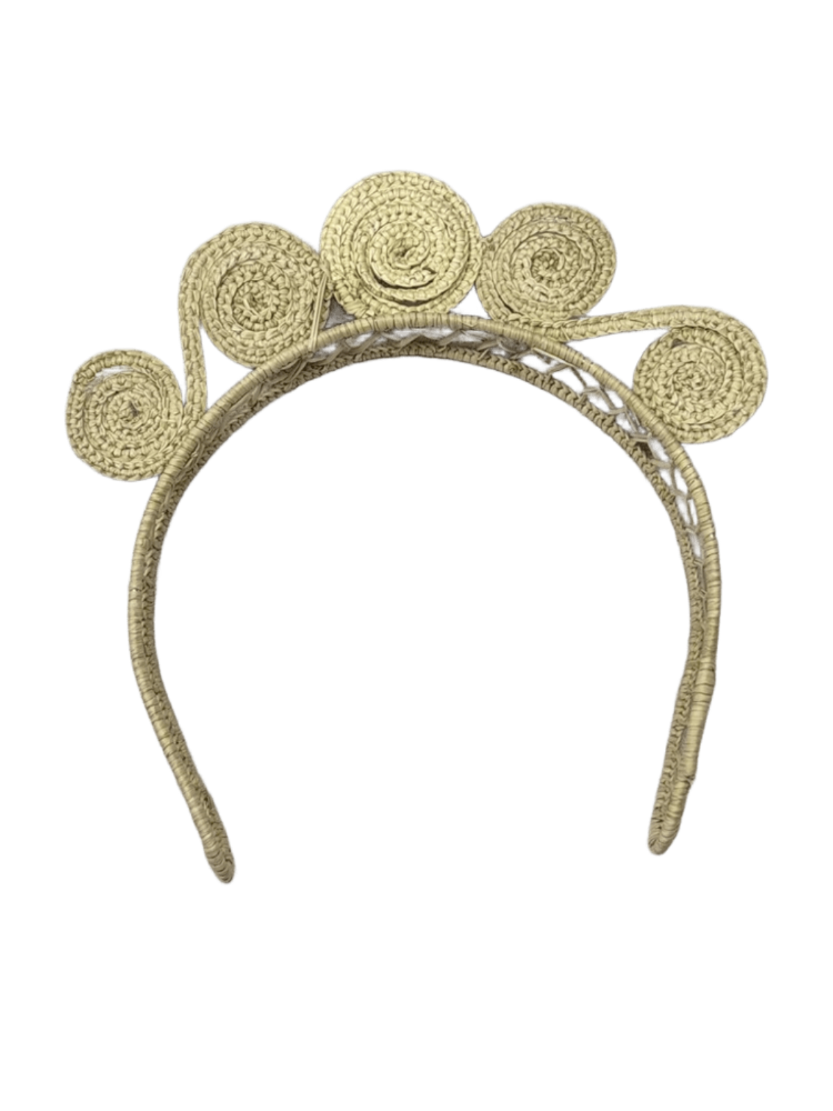 Diadema elaborado en palma de iraca con figuras en la parte superior