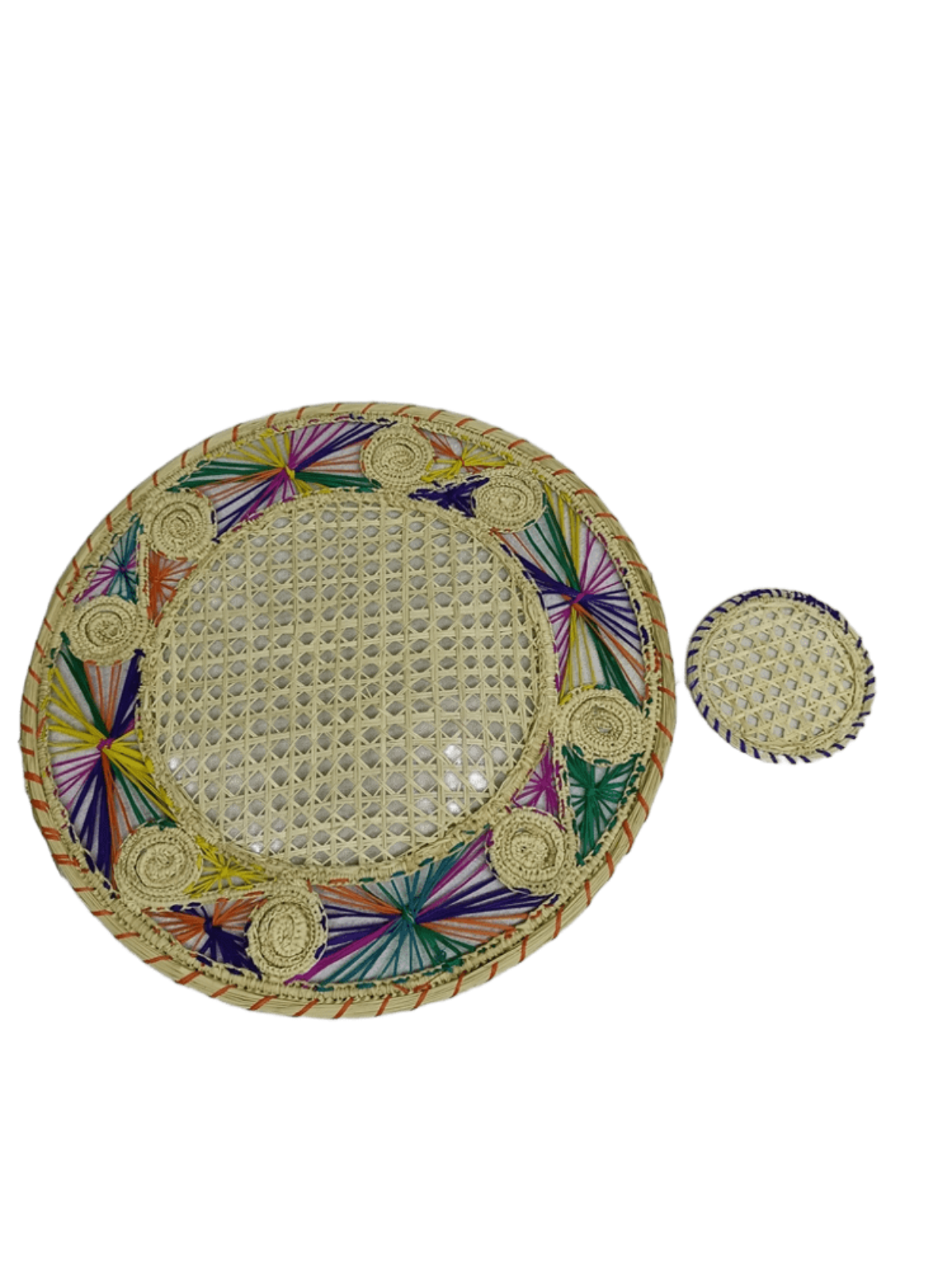 Individual en palma de iraca coloridas con portavaso