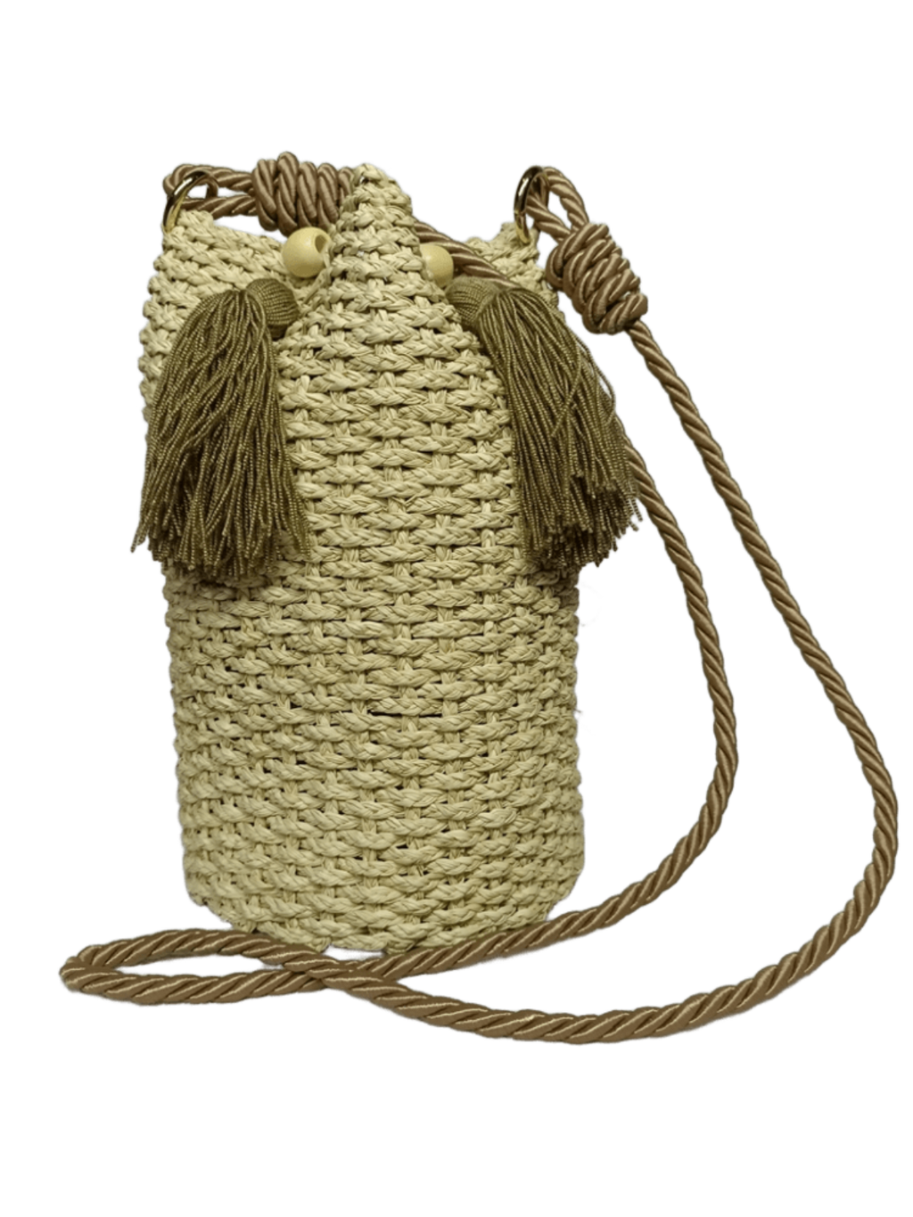 Mochila grande elaborado en palma de iraca con borlas café y lazo café