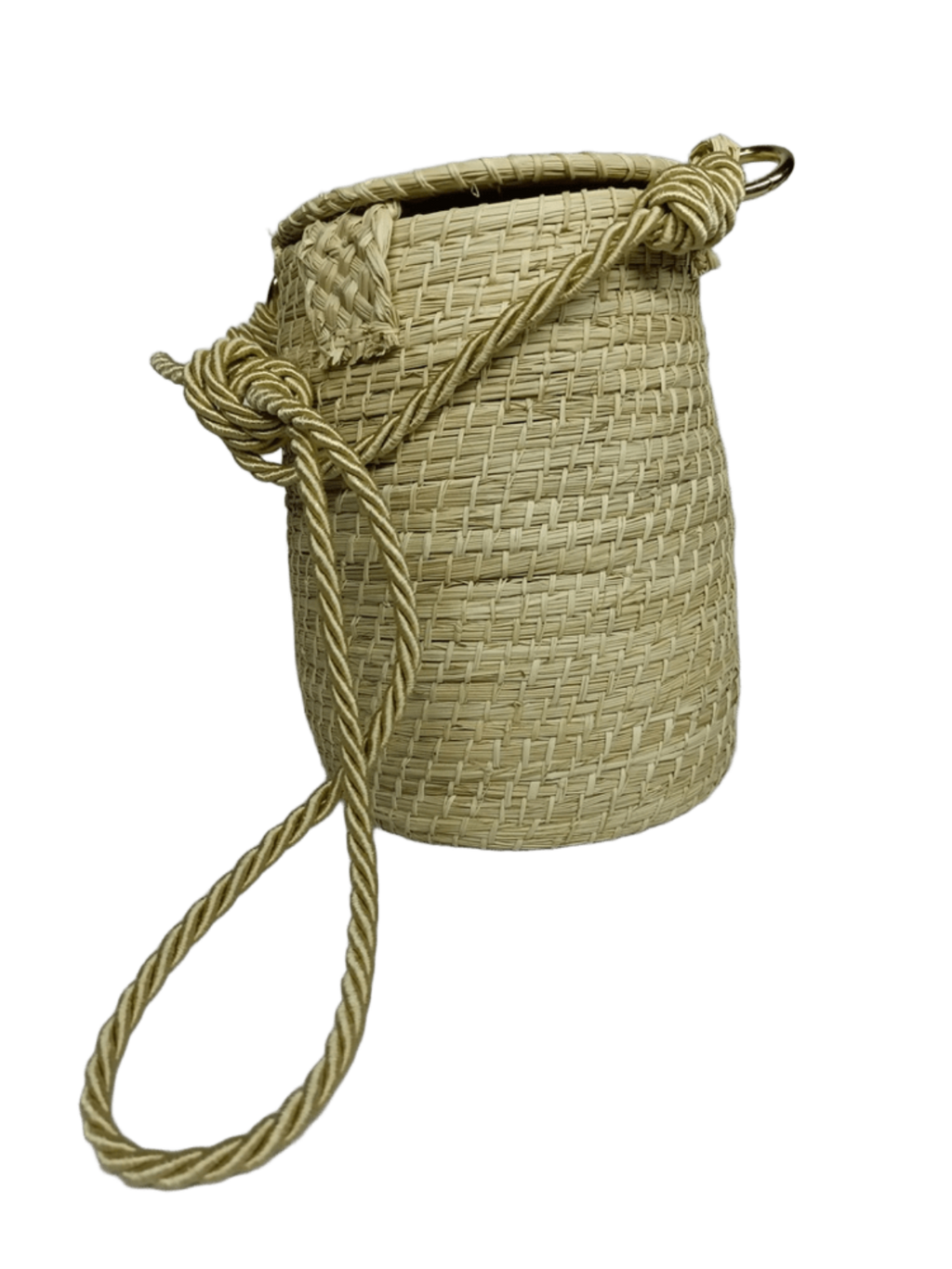 Bolso de espalda elaborado en palma de iraca tipo tambor color beige, color beige y lazo beige