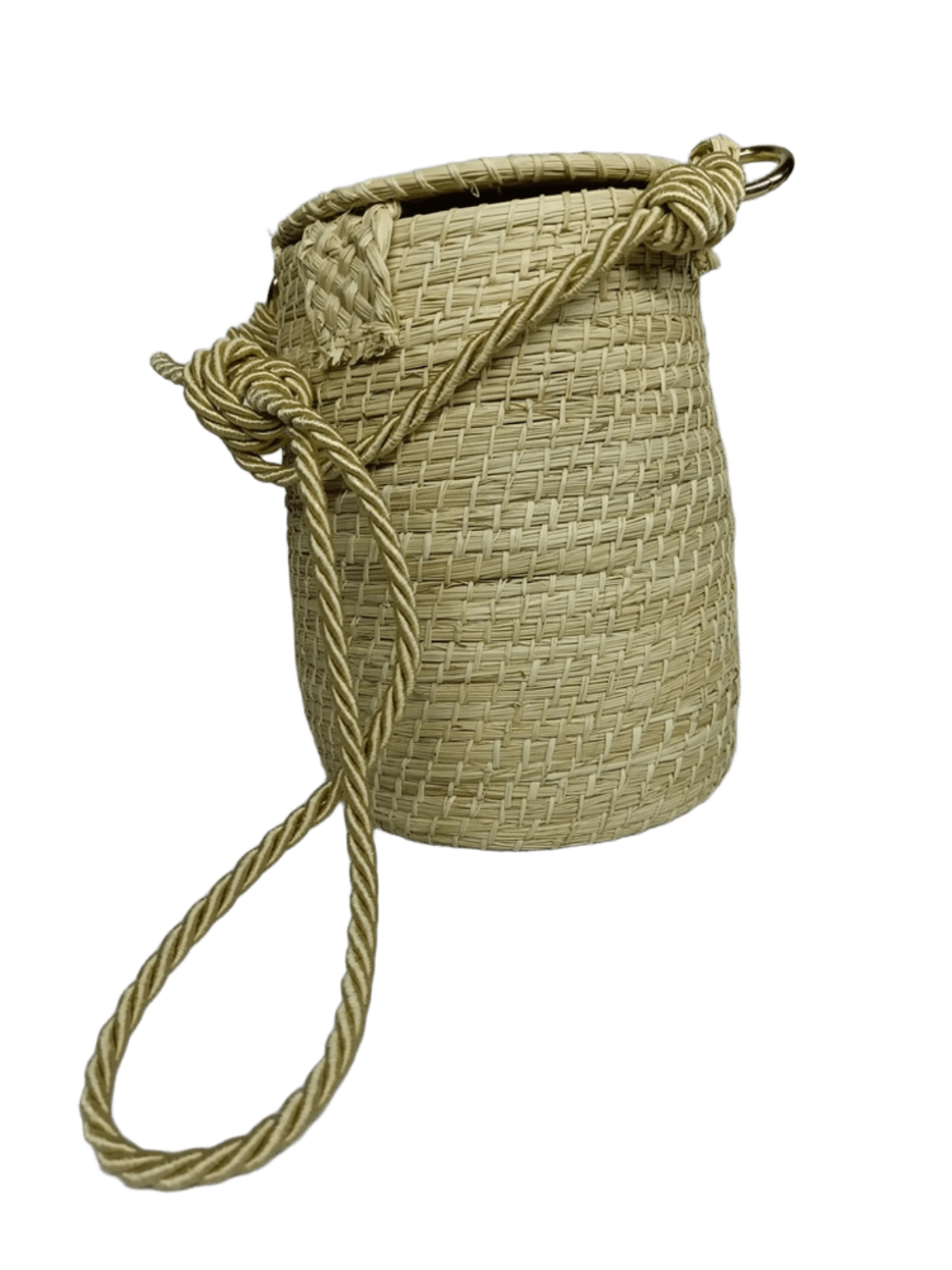 Bolso de espalda elaborado en palma de iraca tipo tambor color beige, color beige y lazo beige