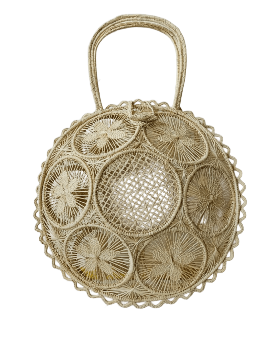 Bolso elaborado en palma de iraca tipo panera color beige