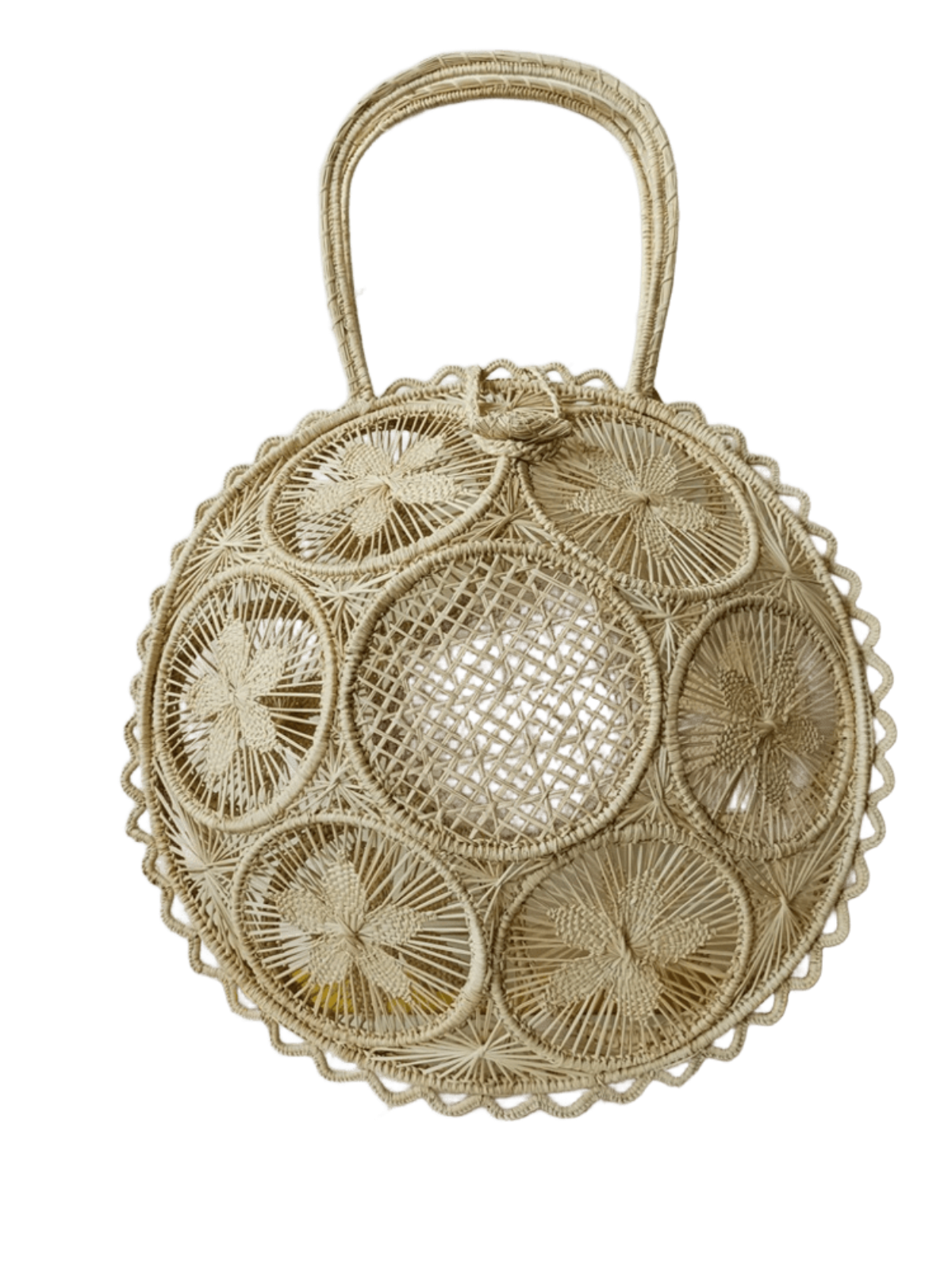 Bolso elaborado en palma de iraca tipo panera color beige
