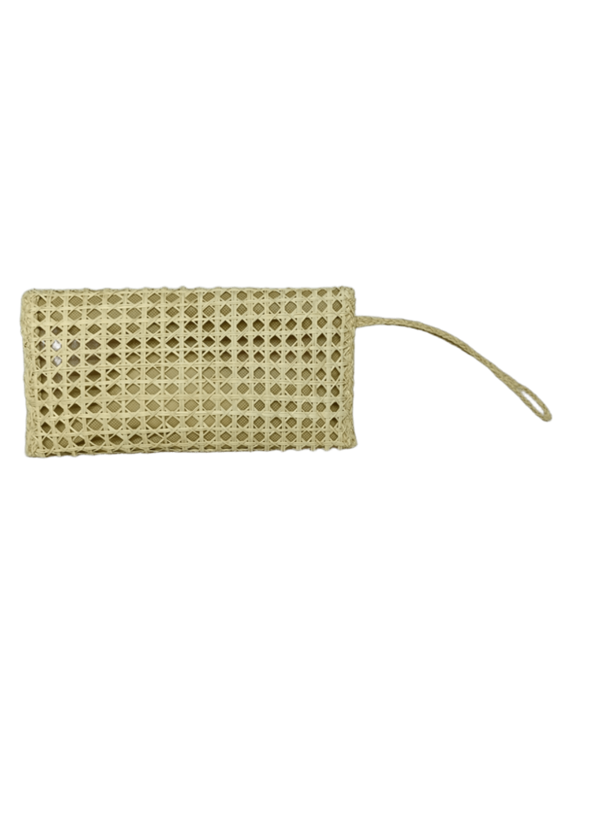 Sobre pequeño de espalda elaborado en palma de iraca con tejido tipo membre color beige