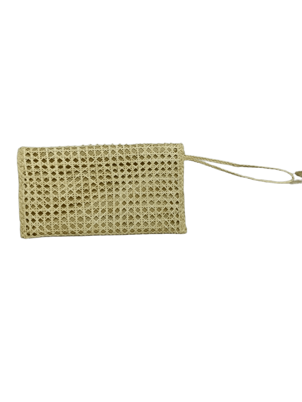 Sobre grande de espaldas elaborado en palma de iraca con tejido tipo mimbre color beige