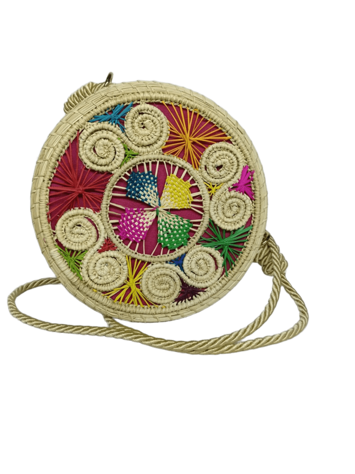 Yoyo elaborado en palma de iraca con figura colorido y lazo color beige
