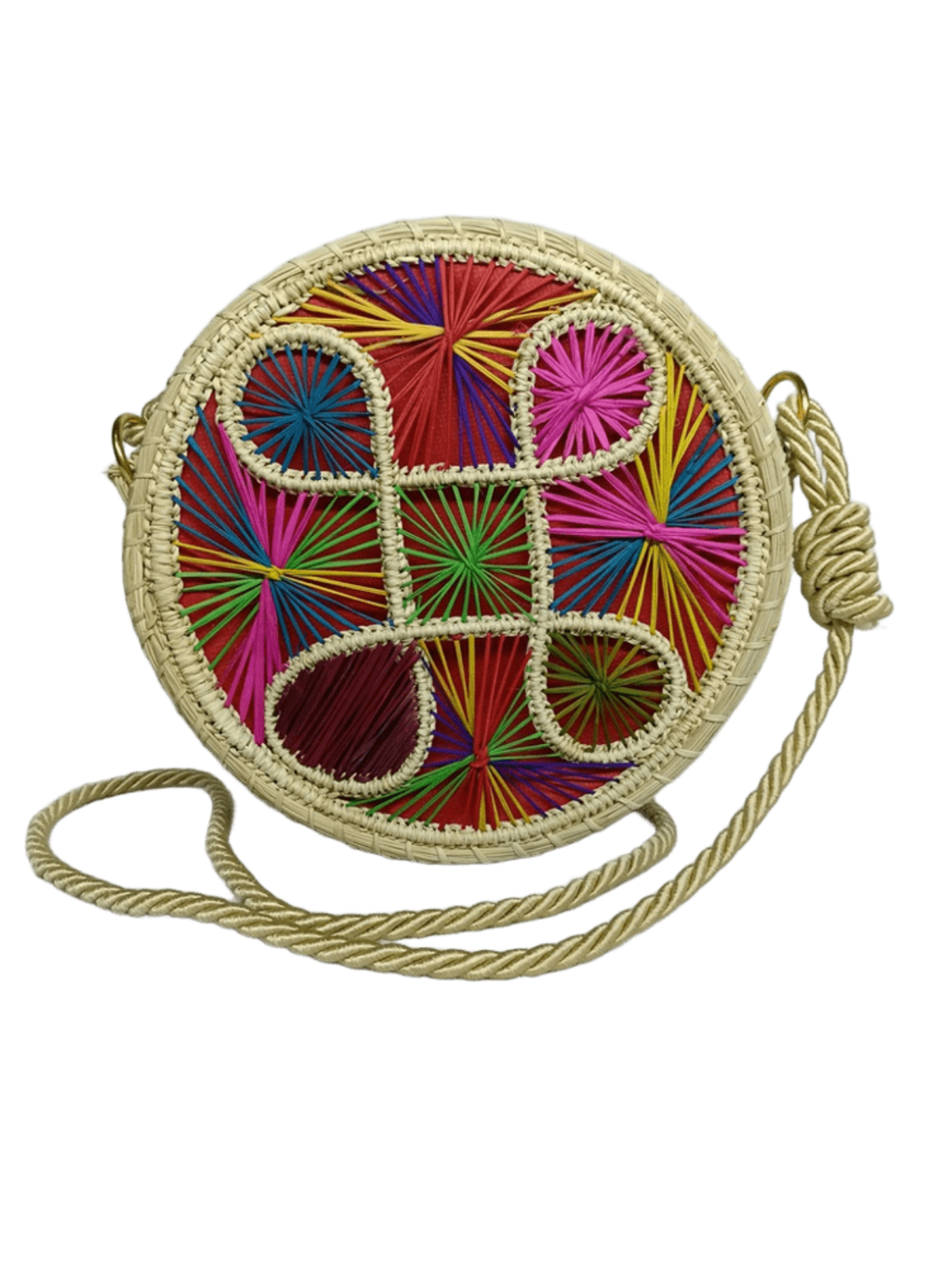 Yoyo elaborado en palma de iraca con figura colorido y lazo color beige