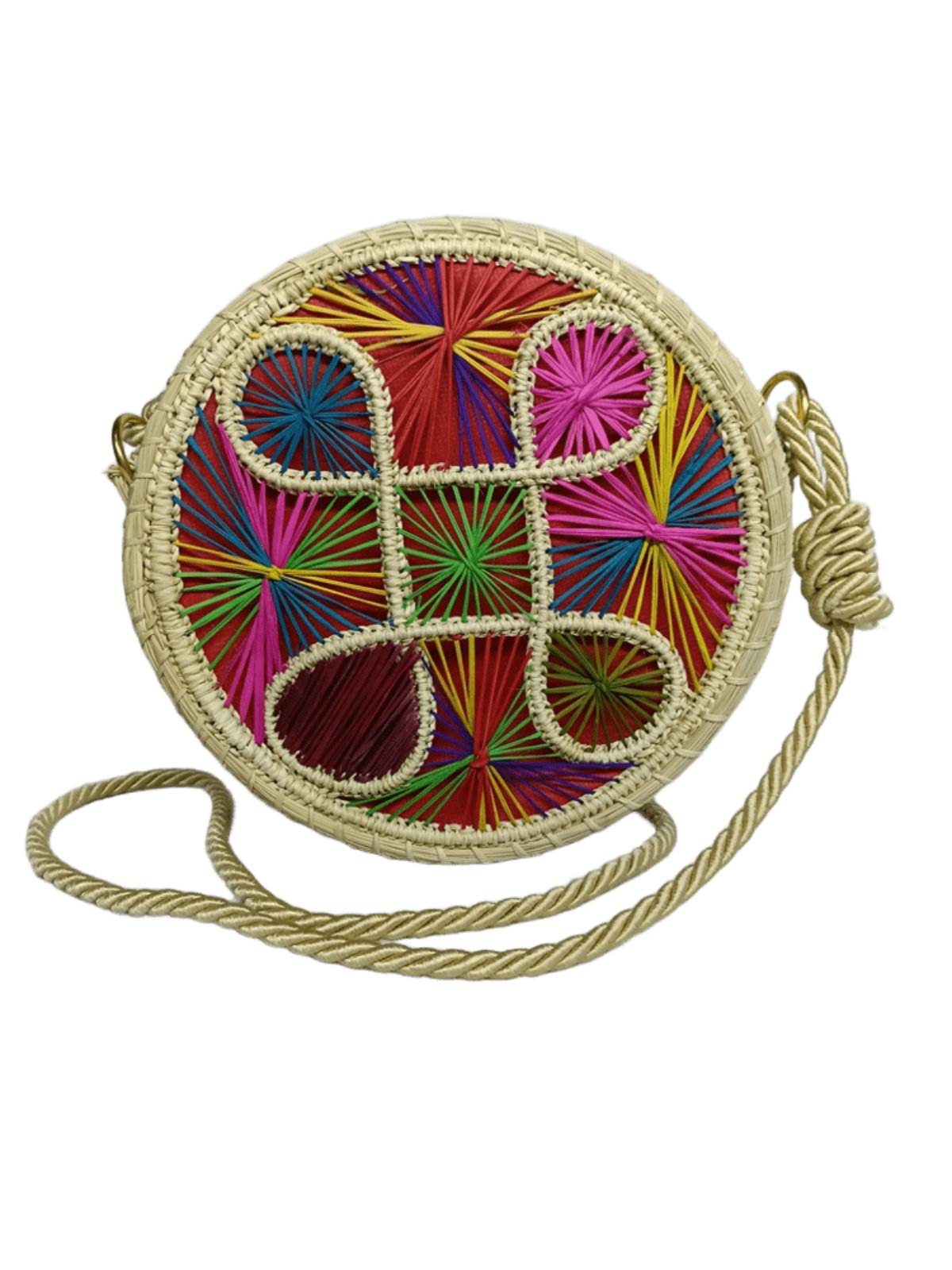 Yoyo elaborado en palma de iraca con figura colorido y lazo color beige