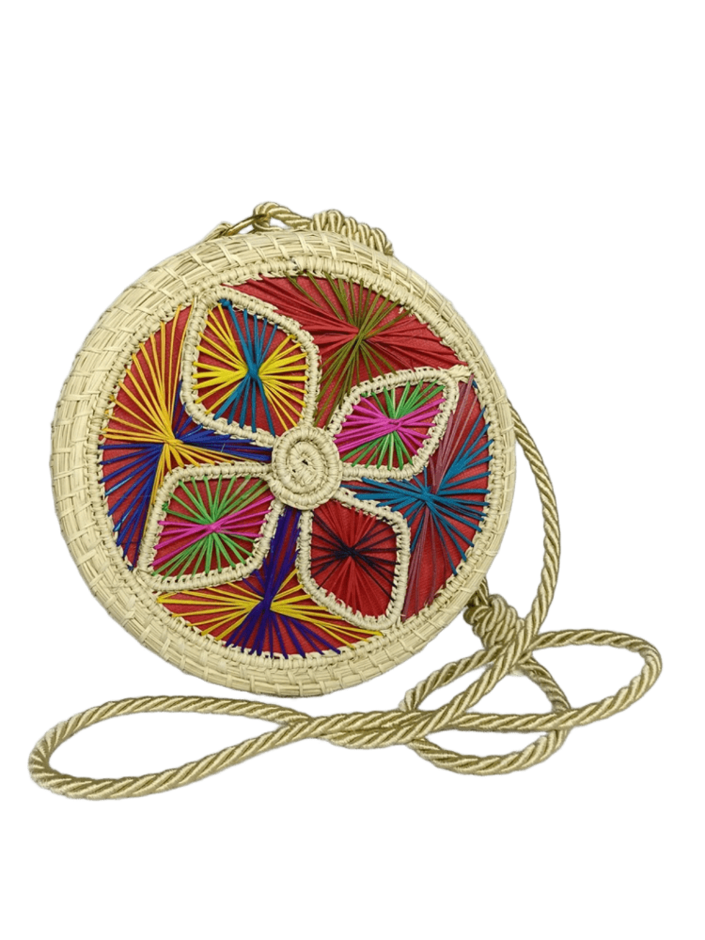 Yoyo elaborado en palma de iraca con figura colorido y lazo color beige