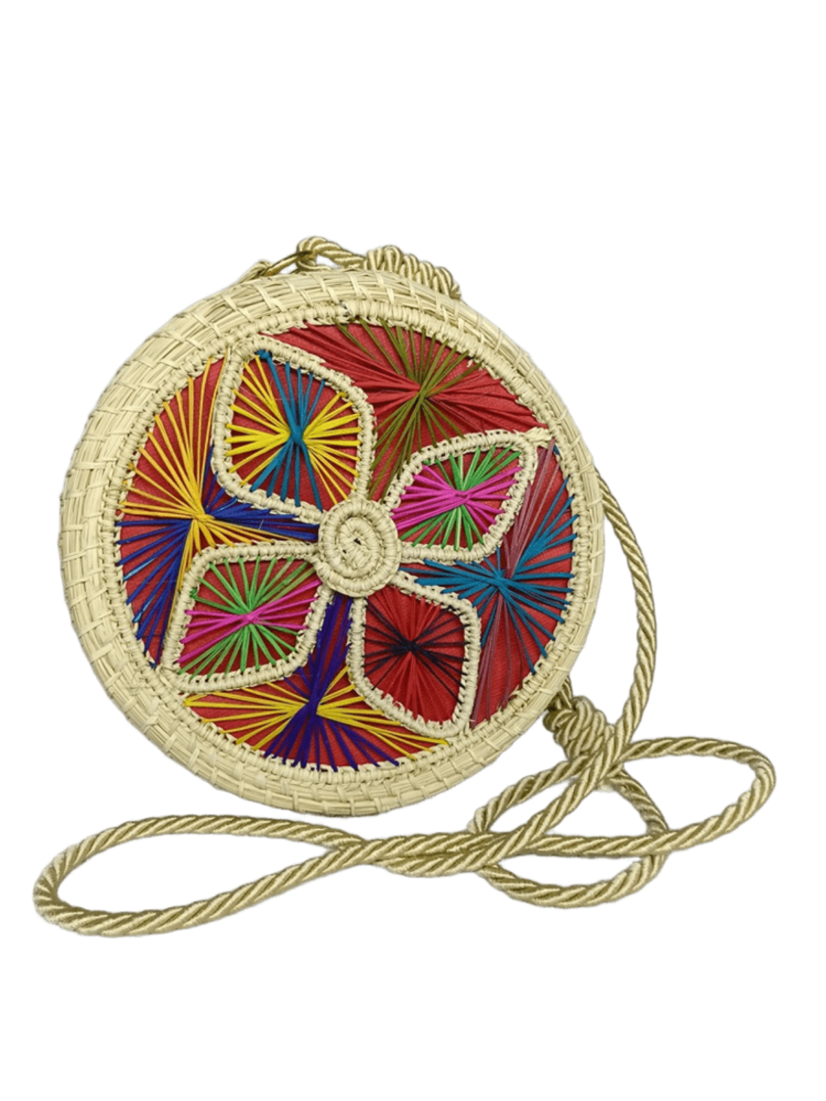 Yoyo elaborado en palma de iraca con figura colorido y lazo color beige