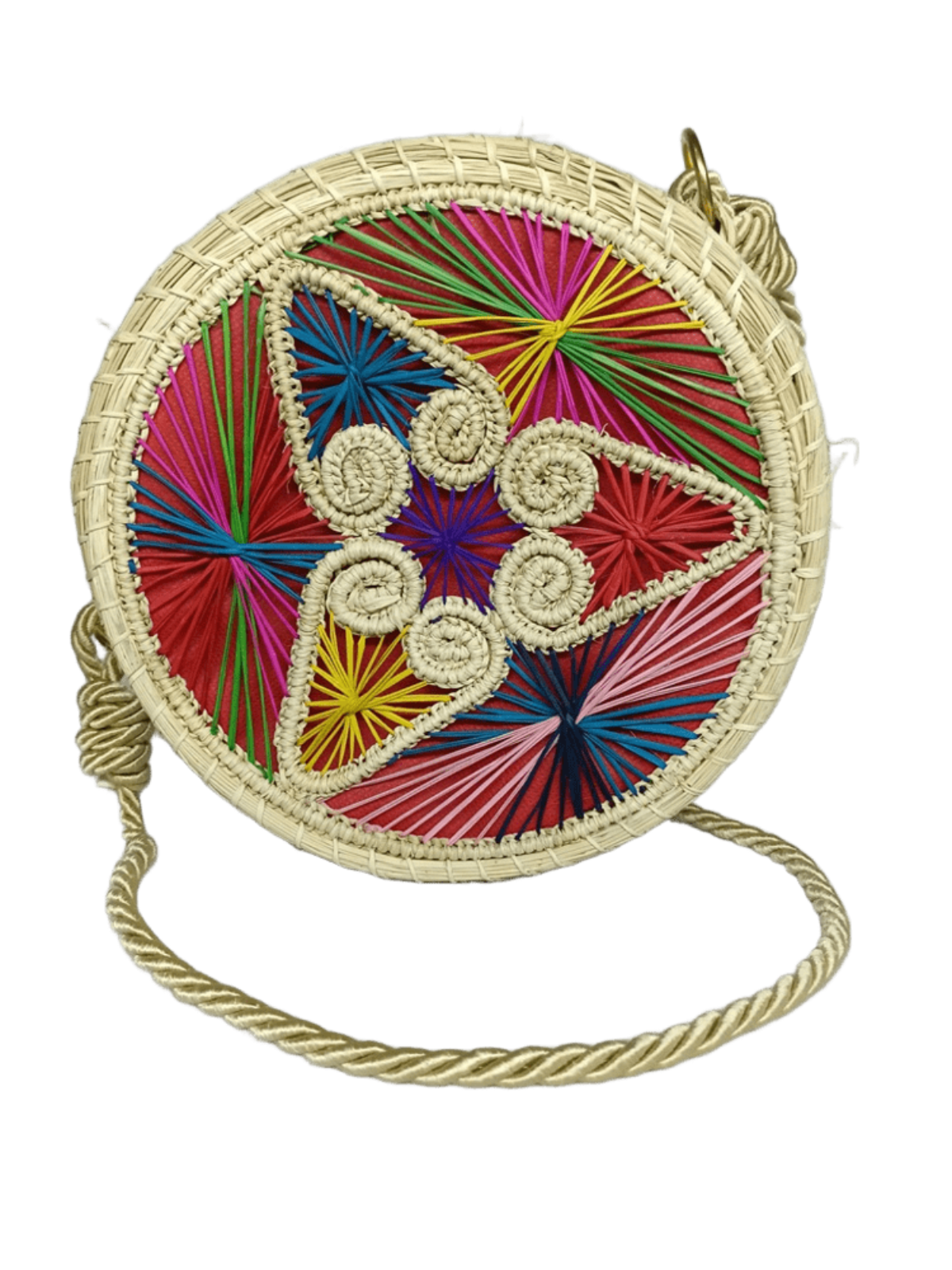 Yoyo elaborado en palma de iraca con figura colorido y lazo color beige